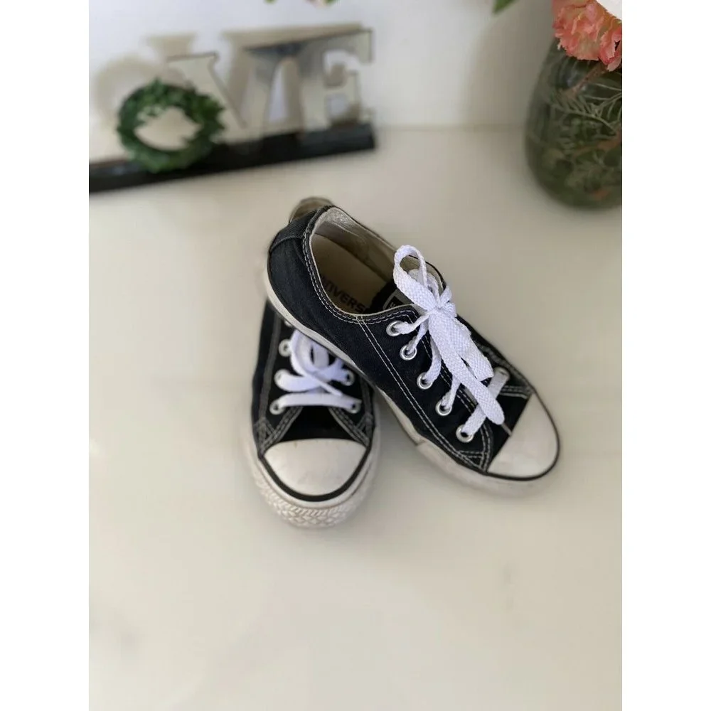 Converse‎ Chuck Taylor Kids Youth Black Canvas Low Sneakers Shoes Size 12.5M GUC